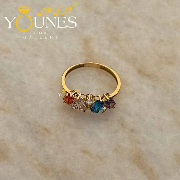 انگشتر طلا پایه جواهری نگین خاص رنگی